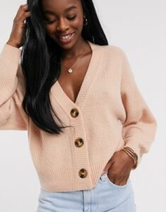 ASOS DESIGN chunky cardigan with button detail-Pink