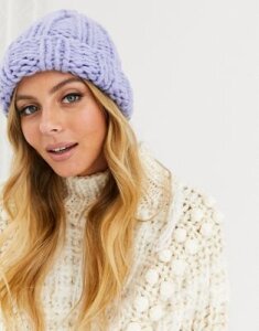 ASOS DESIGN chunky knit beanie hat in lilac-Purple