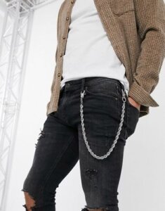ASOS DESIGN chunky rope jean chain in silver tone