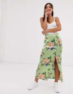 ASOS DESIGN city maxi satin slip skirt with rouleau loop buttons in rose floral-Multi