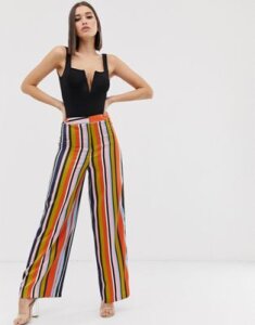 ASOS DESIGN COLORFUL stripe satin wide leg pants two-piece-Multi