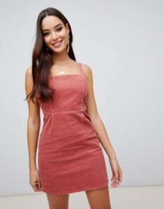 ASOS DESIGN cord dress with skinny straps in red brick