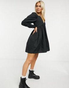ASOS DESIGN cotton babydoll mini dress in black