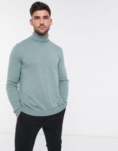 ASOS DESIGN cotton roll neck sweater in pale blue