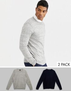 ASOS DESIGN cotton sweater in light gray / navy 2 pack save-Multi
