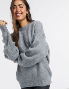 ASOS DESIGN crew neck fluffy oversized sweater-Gray