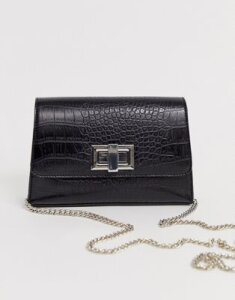 ASOS DESIGN croc cross body bag with twist lock and chain detail-Black