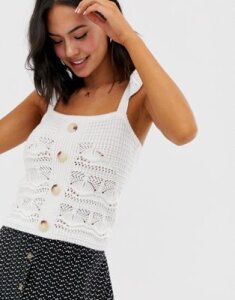 ASOS DESIGN crochet top with button and ruffle detail-White