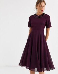 ASOS DESIGN crop top embellished neckline midi dress-Purple