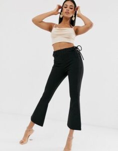 ASOS DESIGN cropped kickflare pants with lace up detail-Black