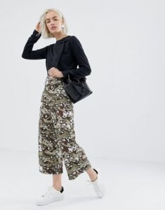 ASOS DESIGN cropped wide leg pants with belt in camo animal-Multi