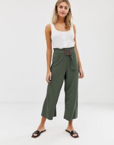 ASOS DESIGN cropped wide leg pants with textured buckle-Green