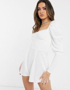 ASOS DESIGN cupped romper with long sleeves in scuba crepe-White