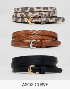 ASOS DESIGN Curve 3 Pack Waist And Hip jeans Belts In Snake & Leopard-Multi