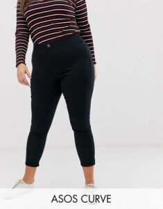 ASOS DESIGN Curve ankle length stretch skinny pants with zip side pockets-Black