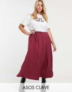 ASOS DESIGN Curve box pleat midi skirt with button front and splits-Multi
