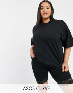 ASOS DESIGN Curve boxy t-shirt with high neck in black