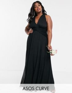 ASOS DESIGN Curve bridesmaid ruched bodice drape maxi dress with wrap waist-Black