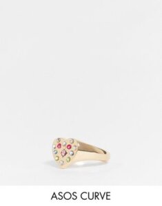 Asos Curve - Asos design curve chunky heart ring with multicoloured stones in gold tone