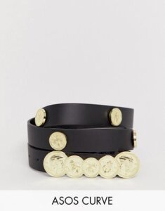 ASOS DESIGN Curve coin & stud waist and hip belt in black and gold