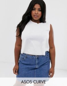 ASOS DESIGN Curve crop swing tank with overlock stitch in white