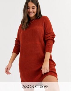 ASOS DESIGN Curve drop stich detailed sweater dress-Brown