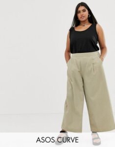 ASOS DESIGN Curve easy wide leg canvas pants with elasticated back-Stone