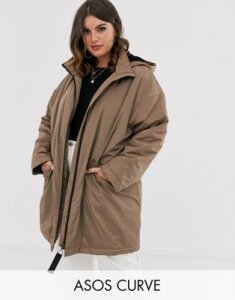 ASOS DESIGN Curve faux fur raincoat in mink-Beige