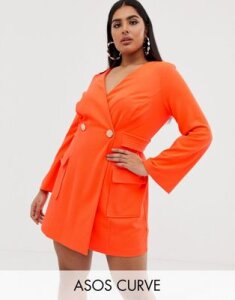 ASOS DESIGN Curve fluoro tux dress with button detail-Orange