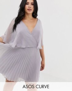 ASOS DESIGN Curve flutter sleeve mini dress with pleat skirt-Gray
