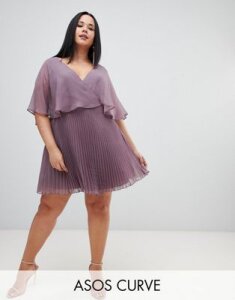 ASOS DESIGN Curve flutter sleeve mini dress with pleat skirt-Multi