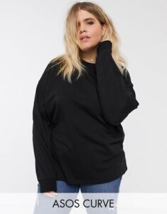 ASOS DESIGN Curve high neck long sleeve t-shirt with cuff in black