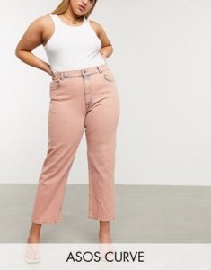 ASOS DESIGN Curve High rise stretch 'slim' straight leg jeans in overdye pink