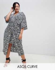 ASOS DESIGN Curve kimono dress in midi length in zebra print-Multi