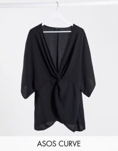 ASOS DESIGN Curve knot front top with kimono sleeve in black