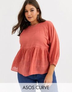 ASOS DESIGN Curve long batwing sleeve top in textured fabric-No Color