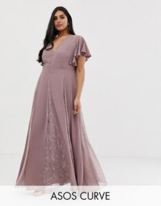 ASOS DESIGN Curve maxi dress with lace godet inserts-Purple