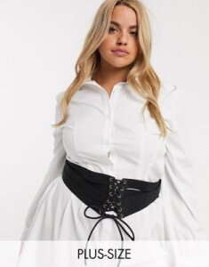ASOS DESIGN Curve multi strap elastic corset waist belt in black