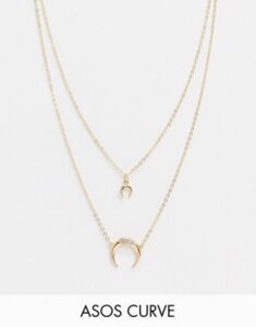 ASOS DESIGN Curve multirow necklace with horn pendants in gold tone