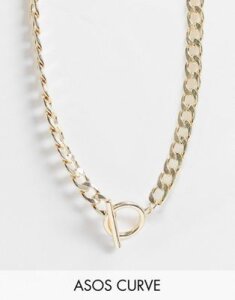 ASOS DESIGN Curve necklace with t bar and curb chain in gold tone