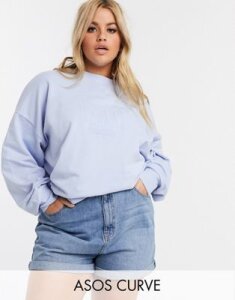 ASOS DESIGN Curve oversized sweat in wash with tonal Berlin embroidery-Blue