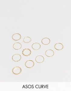 ASOS DESIGN Curve pack of 12 rings in mixed texture and twist designs in gold tone