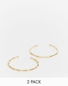 ASOS DESIGN Curve pack of 2 cuff bracelets in bamboo design in gold tone