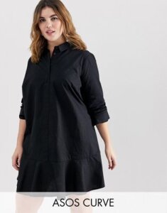 ASOS DESIGN Curve peplum mini shirt dress-Black