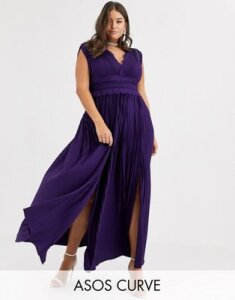 ASOS DESIGN Curve premium lace insert pleated maxi dress-Purple
