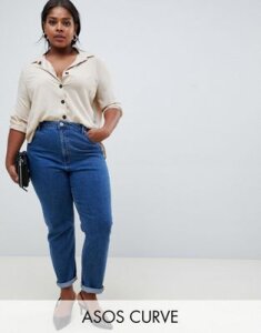 ASOS DESIGN Curve Recycled Farleigh high waisted slim mom jeans in flat blue