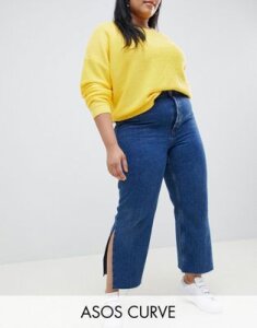 ASOS DESIGN Curve Recycled Florence authentic straight leg jeans with side splits in rich stonewash blue