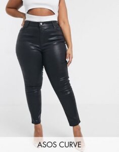 ASOS DESIGN Curve Ridley high waisted skinny jeans in coated black