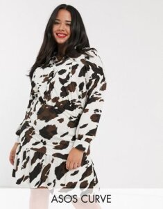 ASOS DESIGN Curve shirt dress in cow print-Multi