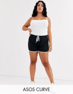 ASOS DESIGN Curve sporty runner shorts with contrast binding-Black